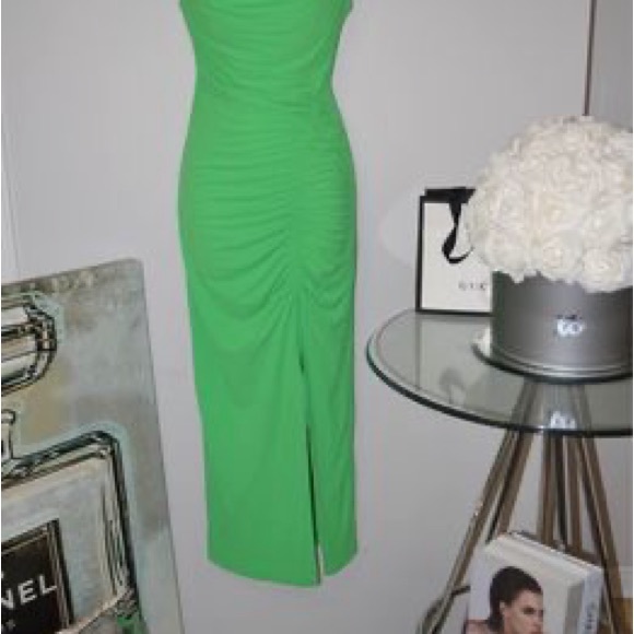 ZARA green ruched dress with slit-M - Picture 3 of 4